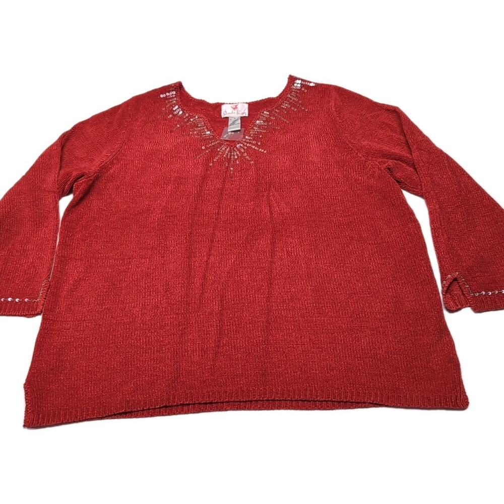 Quacker Factory Embellished Sweater Womens‎ Plus Size 1X Red Chenille NEW NWT - Picture 5 of 15